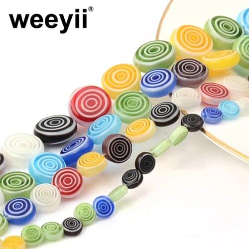 Many Colors Flat Round Shape Circles Pattern Glass Beads For Jewelry Bracelets Necklace Making DIY Accessories