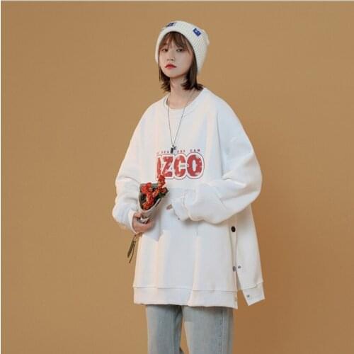 Split Buttons Letter Pattern Loose Woman Pullover Oversize Casual Cool Spring Autumn Lady Sweater Fashion Unique Female Sweaters