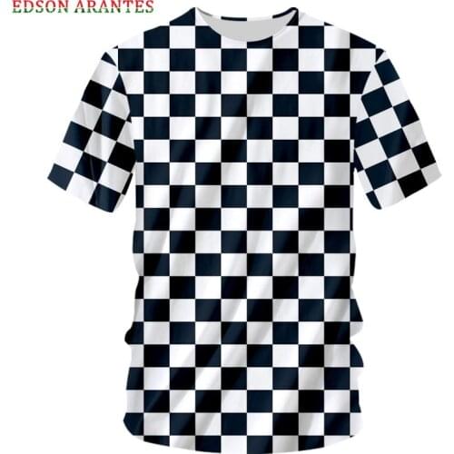 Funky 3d White Black Plaid Print Casual T shirts 2019 Unisex Summer Short Sleeve O-neck T-shirt Custom Clothes Plus size S-7XL