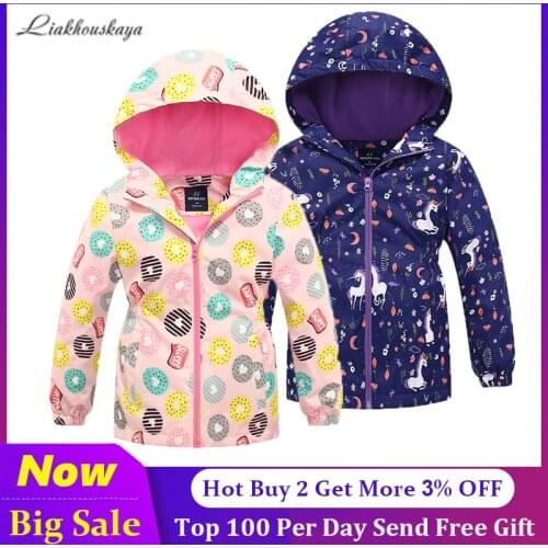 Windbreaker For Girls Unicorn Jacket Teen Girls Coat Polar Fleece Outerwear Trench Coats Girls Korean Spring Clothes For 3-12 Y