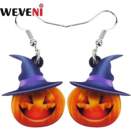 WEVENI Drop Dangle Acrylic Cartoon Happy Pumpkin Earrings Halloween Festival Fashion Jewelry For Girls Women Teen Anime Gift