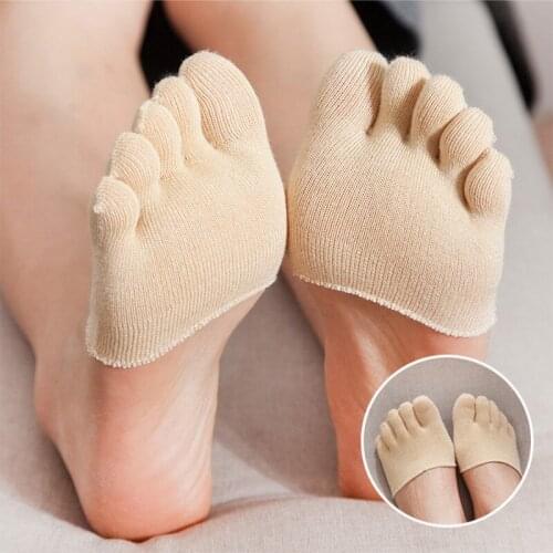 Women Invisible Socks New Fashion Womens Summer Socks Ladies Invisible Non Slip Toe Socks Half Grip Heel Five Finger 2PCS/Pair