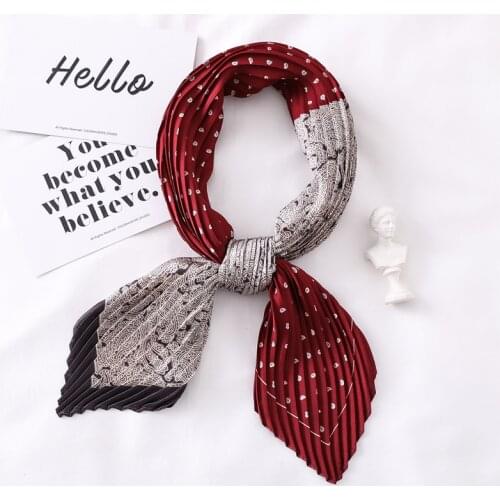 Women Brand Design Scarf Crinkle Square Neck Scarves for Ladies Pleated Scarfs Elegant Print Hair Band Fashion