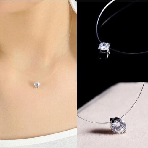 Choker Invisible Fish Line Crystal Necklace Pendants Neck Zircon Women Clavicle Chain Lady Feminino Collar 2021