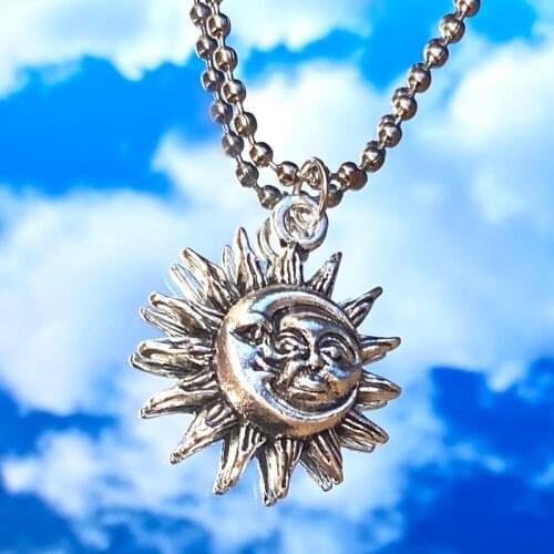 Fashion Statement Sun Moon Crescent Pendant Necklace For Women Cross Chain Choker Jewelry Punk Goth Gothic Wicca Accessories