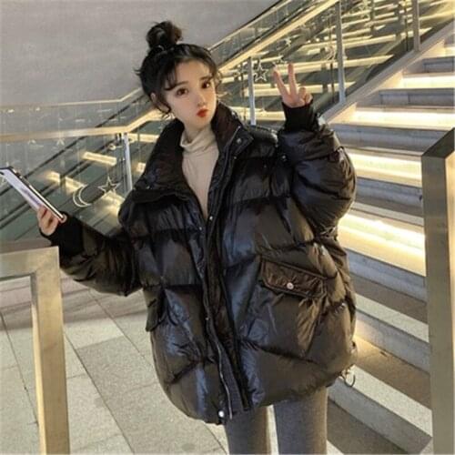 Winter Womens Clothes 2021 New Korean Loose Thick Black Bread Coat Lapel Solid Color Outer Wear Jacket Female JD1681