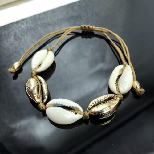 2018 New Khaki Cord Hanamde Bracelet Gold Color Oval Beads Nature Shell Bracelet Knot Adjustable Jewelry Gift for Chritmas Gift