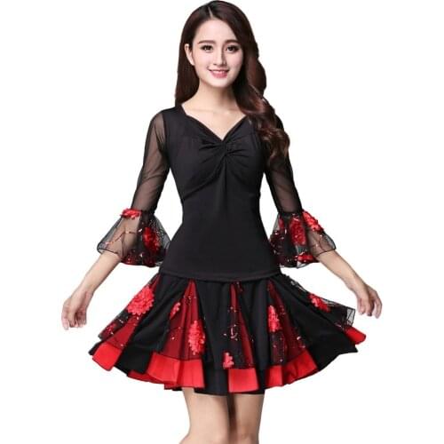 2020 Ballroom Dance Costume Tops Flamenco Blouses Standard Modern Outfits Waltz Latin Salsa Rumba Dancewear Tops Long Sleeves