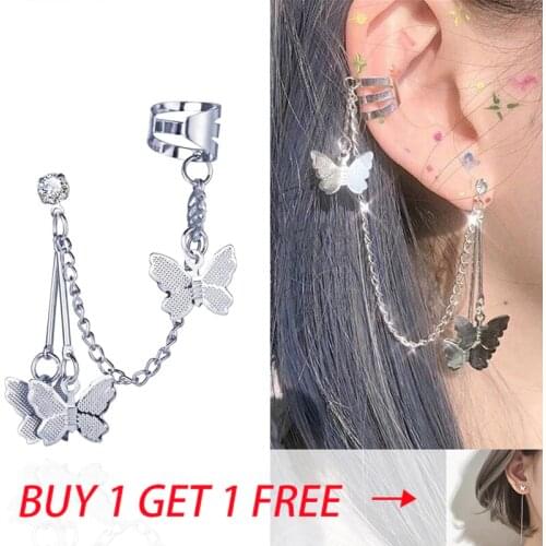 2021 Fashion Butterfly Clip Earrings Ear hook Stainless Steel Ear Clips Double pierced Earring For Women Girls Jewelry