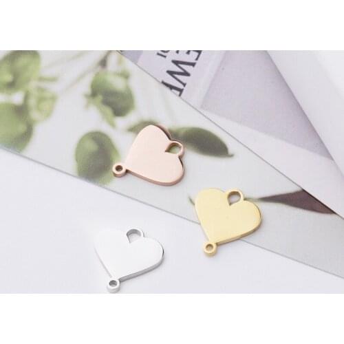 30pc 13*14mm Rose Gold Color Mirror Polish Heart Connector Charm Pendant for DIY Necklace Handmade Jewelry Making Wholesale