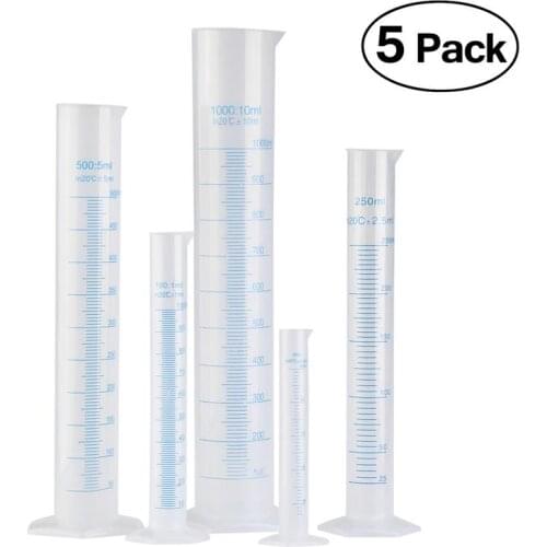 5pcs Transparent Measuring Plastic Graduated Cylinder 50ml / 100ml / 250ml / 500ml / 1000ml