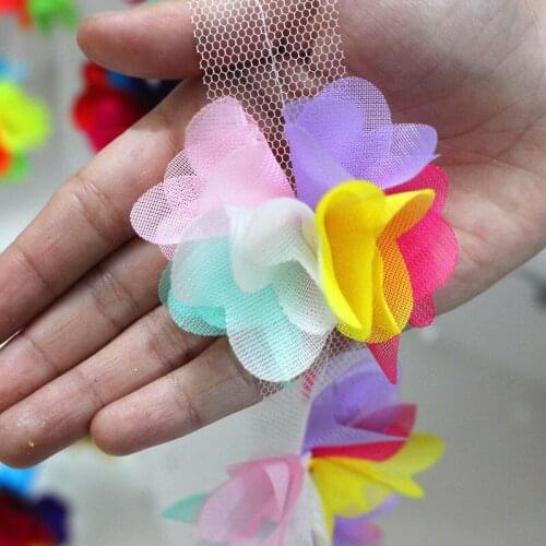 5 yards Chiffon Colorful 3D Flowers Head Mesh Yarn Ribbons DIY Headwear Clothing Decor Accessories Trim