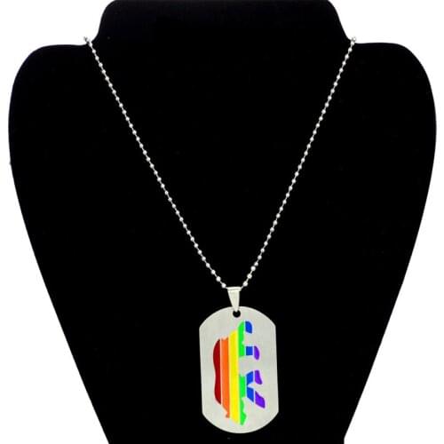 Gay Pride Anime Bear Design Rainbow Dog Tag Mens LGBT Necklace Stainless Steel Best Friends Fashion Jewelry Beaded Chain