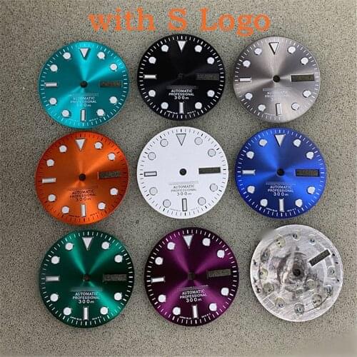 29mm Dual Calendar Watch Dial for NH36A/4R36/7S Movement Sun Pattern with Green Luminous (With Logo)