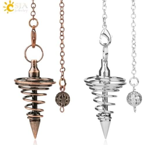 CSJA Metal Pendulum Pendulos Radiestesia Pendulums for Dowsing Spiral Cone Antique Gold Silver Color Pyramid Pendule Reiki G163