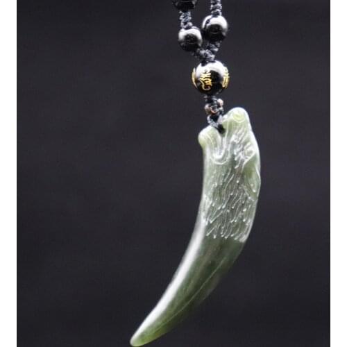 Dropshipping Natural Green Hetian Jade Pendant Hand Carved Wolf Tooth Men Women Lucky Amulet Pendants Necklace Charm Jewelry