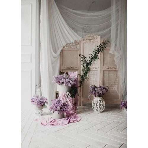 Flowers Vase White Curtain Screen Photography Backdrop Custom Background for Portrait Children Baby Toy Photophone Photo Studio