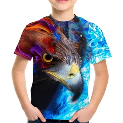 4-12Y 2020 Summer Kids Colorful 3D T-shirt Lovely Animal Eagle Lion Tiger Dolphin Print Boys Girls T shirt Children Tshirts Tops