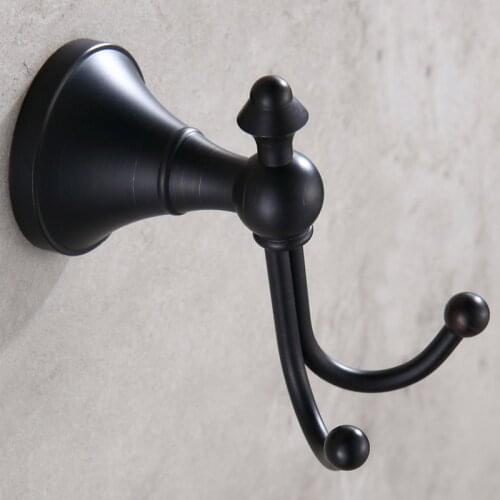 Oil Rubbed Bronze Double Robe Hook Wall Mounted Kitchen Bathroom Closet Towel Cloths Robe Coat Hangers Bath Accessories KD865