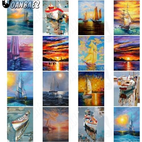 Oil Painting Sea Sailboat Diamond Painting 5Ddiy Abstract Landscape Wall Art Stickers Diamond Embroidery Mosaic Home Room Decor