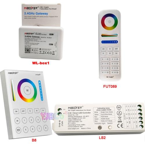Miboxer 8 Zone RGB+CCT LED Controller 2.4G wireless Remote Wall mounted Touch Panel,5IN 1 smart LED Strip Controller Milight