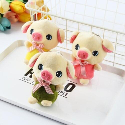 Cute Big Eyes Bow Tie Pig Key Chain Pendants Kawaii Plush Toys Backpack Schoolbag Cartoon Anime Doll Gifts Stuffed Toy