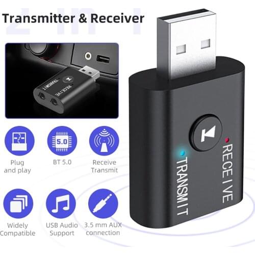 Mini USB Bluetooth 5.0 Transmitter Receiver 3.5mm AUX Jack Music Stereo Bluetooth Dongle Wireless Adapter Car Kit for TV PC