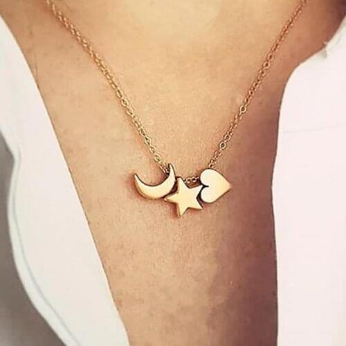 Minimalist Jewelry Gold Color Moon Star Heart Pendant Necklaces Crescent Dainty Choker Necklaces For Women Collier Femme Ketting