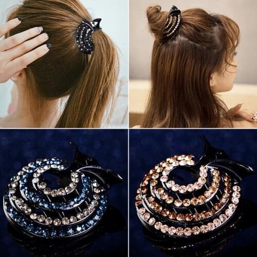 Fashion Women Bun Crystal Hair Claw Horsetail Buckle Hair Clip Bird Nest Expanding Hair Accessories Female Ponytail Headwear