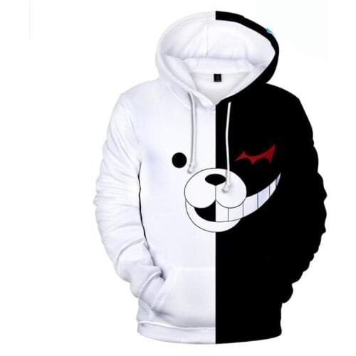 Anime Danganronpa Monokuma 3D Print Men Hoodies Sweatshirts Black White Bear Long Sleeve Pullover Hooded Jacket Cosplay Costume
