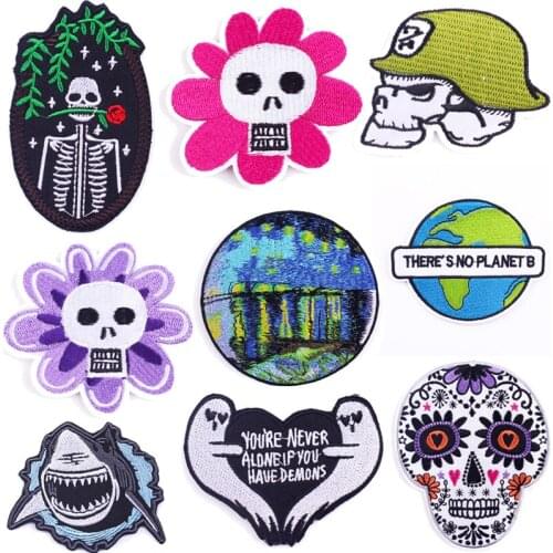 Nicediy Punk Skeleton Patch Embroidered Patches For Clothing Skull Badge Patch Iron On Patches On Clothes Applique Sewing Pack