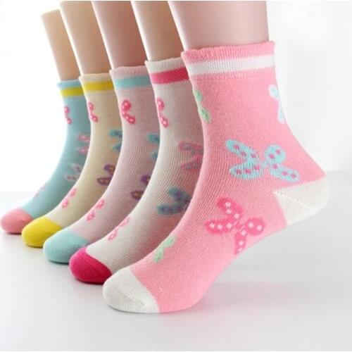 5 Pairs Girls Socks Autumn Winter Cotton Butterfly Fashion Childrens Socks For Girls Kids Socks 1-15 Year
