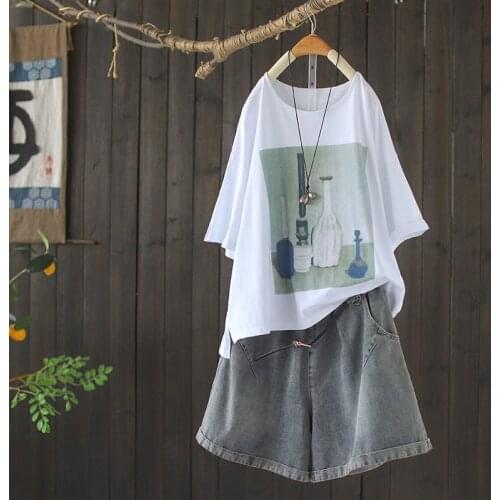 2021 summer new style old retro cotton denim shorts women loose casual hot pants all-match five-point pants