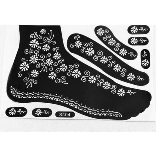 New Arrived 2pcs/lot Reuse Tattoo StencilTemporary Henna Tatoo Paste Template Foot Painting Art For Left and Right Foot