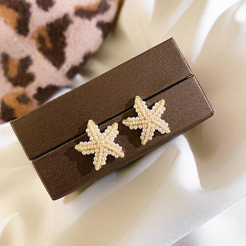 New Simple Starfish Pearl Earrings Fashion Design Star Earrings Korean Girls Ear Jewelry