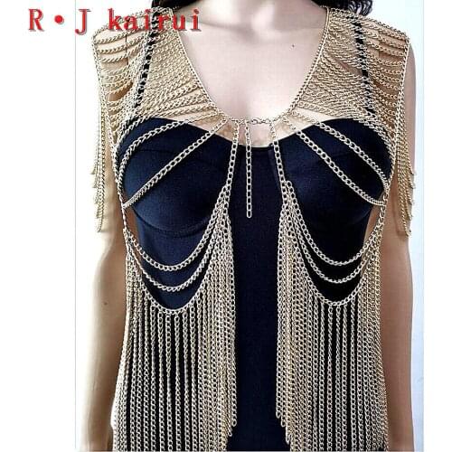 New Fashion Style RJ04 Gold Chains Neck Bra Top Chains Unique Design Bra Chains Jewelry Dress 2 Colors