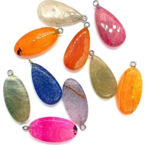 Natural Stone Spot Wholesale Drop-shaped Oval Pendant Colorful Cracked Agate Pendant DIY Handmade Exquisite Jewelry Accessories