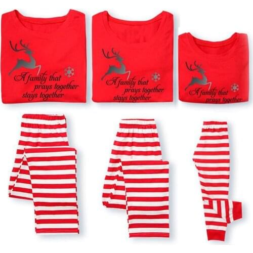 Casual Letter Print Christmas Pajamas Set Women Men Kids Family Matching Sleepwear X'mas Striped Homewear Family Outfits