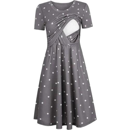 #57 Maternity Dress Woman Dots Print Short Sleeve Breast-feeding Pregnant Maternity Nursing Dress Vestidos De Lactancia Materna