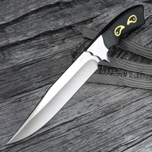 Outdoor Combat Survival Knife Camping Hunting Tactical Knife Full Tang Fixed Blade Knives with Wooden Handle Nylon Sheath