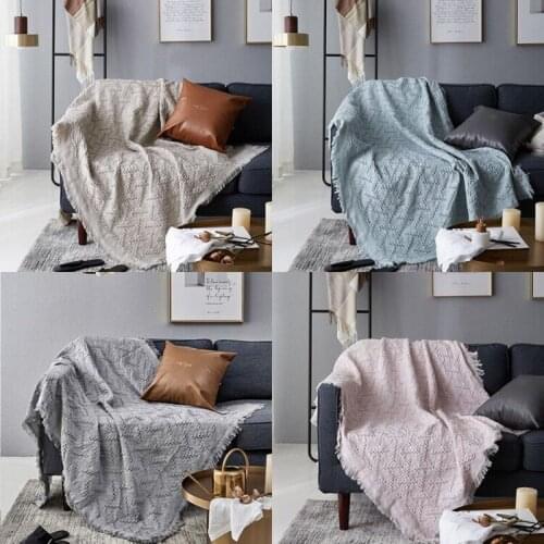GY4028 Solid Color Pink Gray Knitted Sofa Towel Blanket Cover Wall Hanging Couch Decorative Bed Plane Travel Cobertor