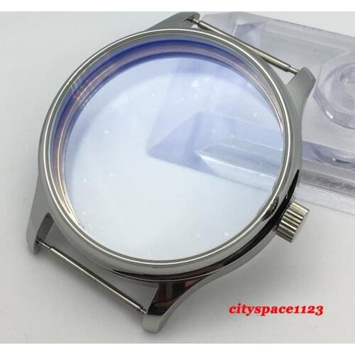 Polished 44mm Stainless steel mens watch case parts fit 6497 6498 st3600 hand winding movement waterproof