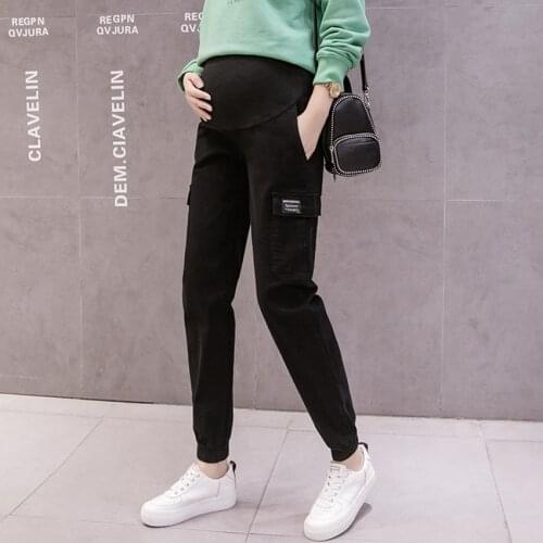 Pregnant womens casual trousers spring and autumn models of pure cotton stretch loose belly lift trousers for pregnant women