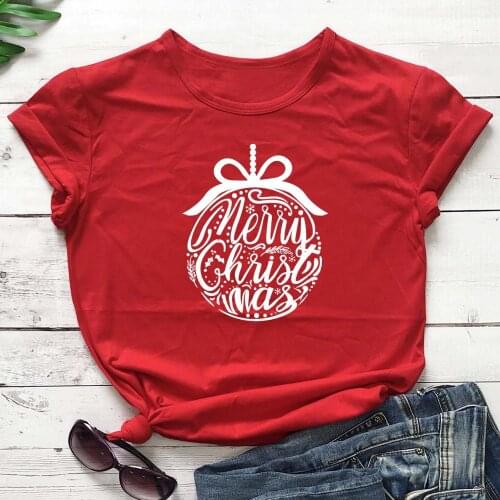 Merry Christmas Decoration Globe graphic women fashion pure cotton holiday gift vintage party street style t shirt tee cute tops