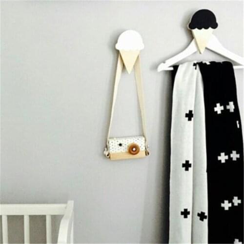 Cute Ice cream Wooden Hooks For Kids Room Wall Decoration Clothing ECO Hanger Kids Birthday Gift Hook Christmas Gifts