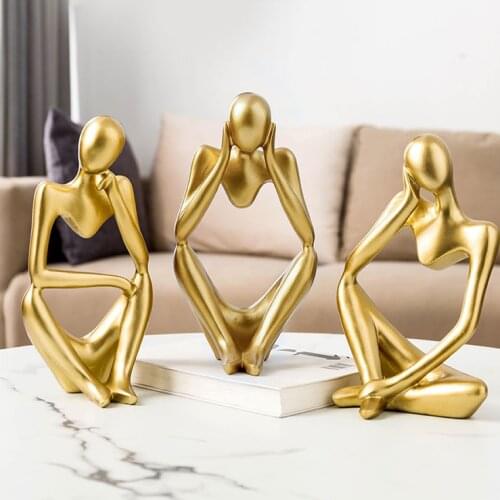 Nordic Home Decoration Abstract Meditation Character Furniture Decoration Golden Figurines Cabinet Decorations Souvenir Gift