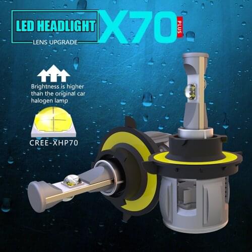 1 Set H13 9008 60W 7800LM X70 LED Headlight Front Lens Lamps Bulbs XHP-70 4SMD Chips Turbo Fan White 6000K H/L Beam 120W 15600lm