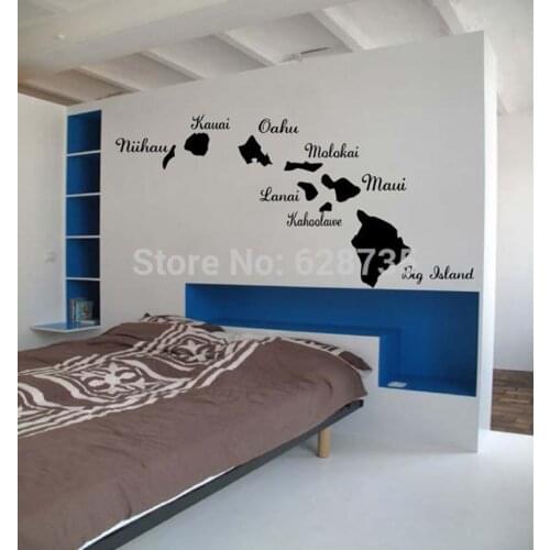 Amazing Hawaiian Islands Vinyl Wall Sticker Creative Hawaii Map Wall Decals For Home and Car Decoration