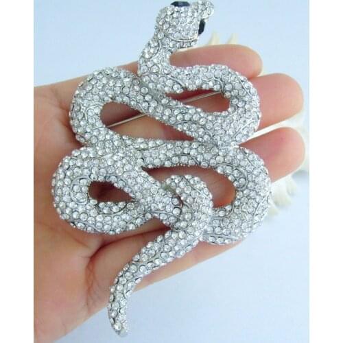 Unique 3.94" Clear Austrian Crystal Snake Brooch Pin Pendant EE05847C1
