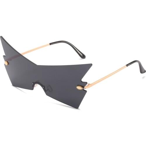 Veshion One Piece Vintage Sunglasses Women Cat Eye Yellow Blue Uv400 Big Sun Glasses Female Gold Metal Rimless Party Gifts